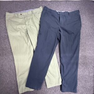 Charles Tyrwhitt LOT 2 Mens Classic NonIron Dress Pants Khaki Navy Green 42X32